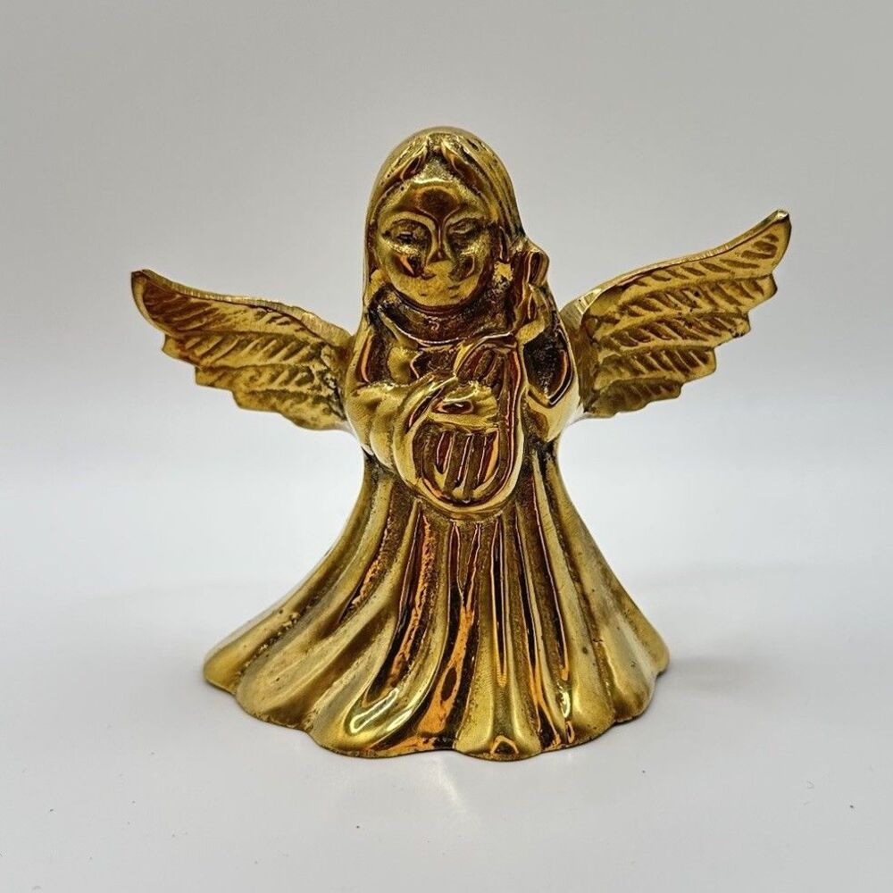 Vintage Christmas Brass Angel Bell Nice Patina & Lovely Sound Made in India 3.5"